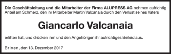 Traueranzeige von Giancarlo Valcanaia von Dolomiten