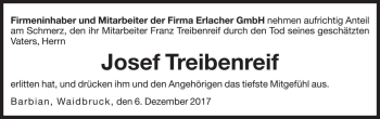 Traueranzeige von Josef Treibenreif von Dolomiten