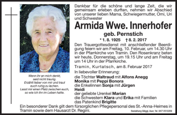 Traueranzeige von Armida Innerhofer von Dolomiten