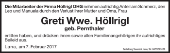 Traueranzeige von Greti Höllrigl von Dolomiten