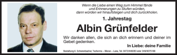 Traueranzeige von Albin Grünfelder von Dolomiten