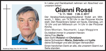 Traueranzeige von Gianni Rossi von Dolomiten