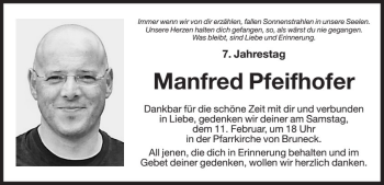 Traueranzeige von Manfred Pfeifhofer von Dolomiten