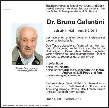 Traueranzeige von Bruno Galantini von Dolomiten