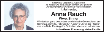 Traueranzeige von Anna Sinner von Dolomiten