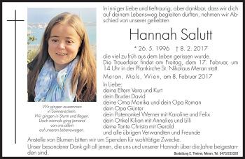 Traueranzeige von Hannah Salutt von Dolomiten