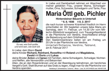 Traueranzeige von Maria Öttl von Dolomiten