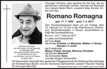 Traueranzeige von Romano Romagna von Dolomiten