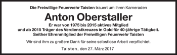 Traueranzeige von Anton Oberstaller von Dolomiten