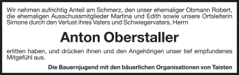 Traueranzeige von Anton Oberstaller von Dolomiten