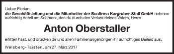 Traueranzeige von Anton Oberstaller von Dolomiten