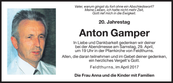 Traueranzeige von Anton Gamper von Dolomiten
