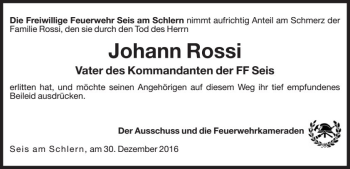 Traueranzeige von Johann Rossi von Dolomiten