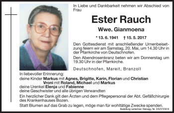 Traueranzeige von Ester Gianmoena von Dolomiten