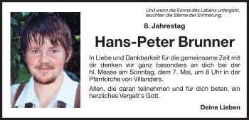 Traueranzeige von Hans-Peter Brunner von Dolomiten