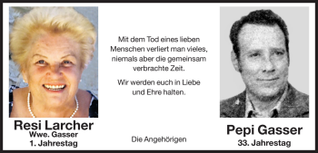 Traueranzeige von Pepi Gasser von Dolomiten