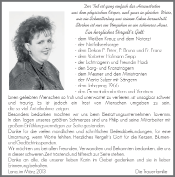 Traueranzeige von Karin Santer von Dolomiten