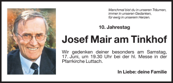 Traueranzeige von Josef Mair am Tinkhof von Dolomiten