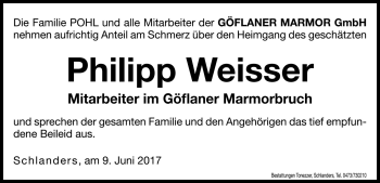 Traueranzeige von Philipp Weisser von Dolomiten