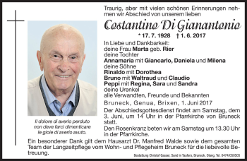 Traueranzeige von Costantino Di Gianantonio von Dolomiten