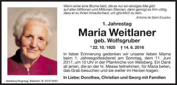 Traueranzeige von Maria Weitlaner von Dolomiten