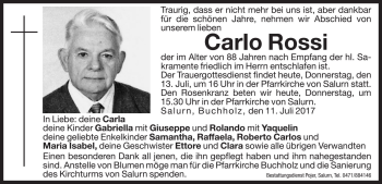 Traueranzeige von Carlo Rossi von Dolomiten