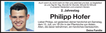 Traueranzeige von Philipp Hofer von Dolomiten