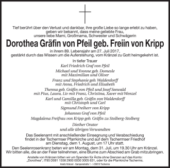 Traueranzeige von Dorothea Gräfin von Pfeil Freiin von Kripp von Dolomiten