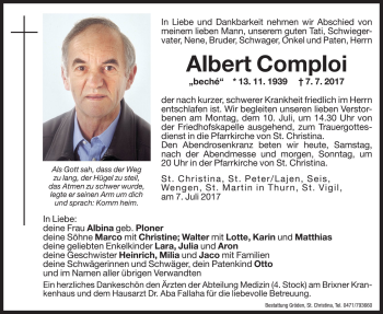 Traueranzeige von Albert Comploi von Dolomiten