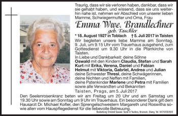 Traueranzeige von Emma Brandlechner von Dolomiten