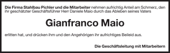 Traueranzeige von Gianfranco Maio von Dolomiten