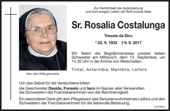 Traueranzeige von Rosalia Costalunga von Dolomiten