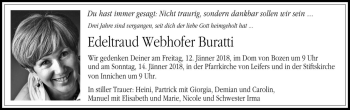 Traueranzeige von Edeltraud Buratti von Dolomiten