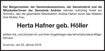 Traueranzeige von Herta Hafner von Dolomiten