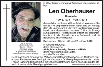 Traueranzeige von Leo Oberhauser von Dolomiten