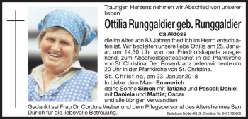 Traueranzeige von Ottilia Runggaldier von Dolomiten
