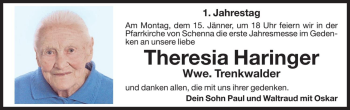 Traueranzeige von Theresia Trenkwalder von Dolomiten