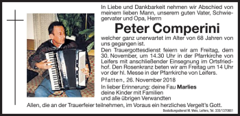 Traueranzeige von Peter Comperini von Dolomiten