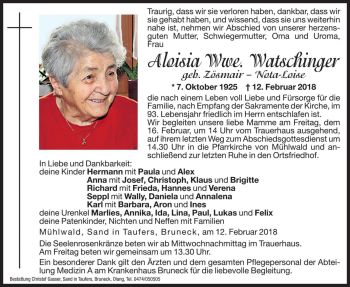 Traueranzeige von Aloisia Watschinger von Dolomiten