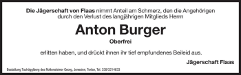 Traueranzeige von Anton Burger von Dolomiten