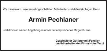 Traueranzeige von Armin Pechlaner von Dolomiten