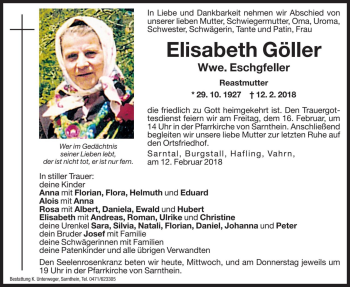 Traueranzeige von Elisabeth Eschgfeller von Dolomiten