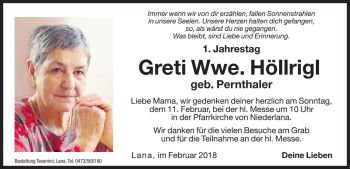 Traueranzeige von Greti Höllrigl von Dolomiten