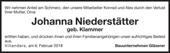 Traueranzeige von Johanna Niederstätter von Dolomiten