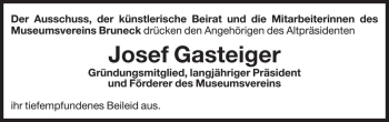 Traueranzeige von Josef Gasteiger von Dolomiten