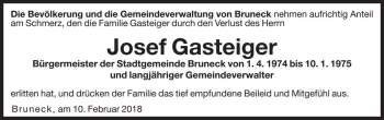 Traueranzeige von Josef Gasteiger von Dolomiten