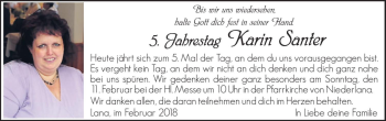 Traueranzeige von Karin Santer von Dolomiten