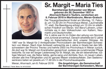 Traueranzeige von Maria Ties von Dolomiten