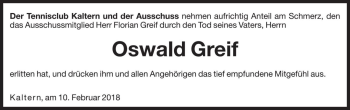 Traueranzeige von Oswald Greif von Dolomiten