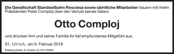 Traueranzeige von Otto Comploj von Dolomiten